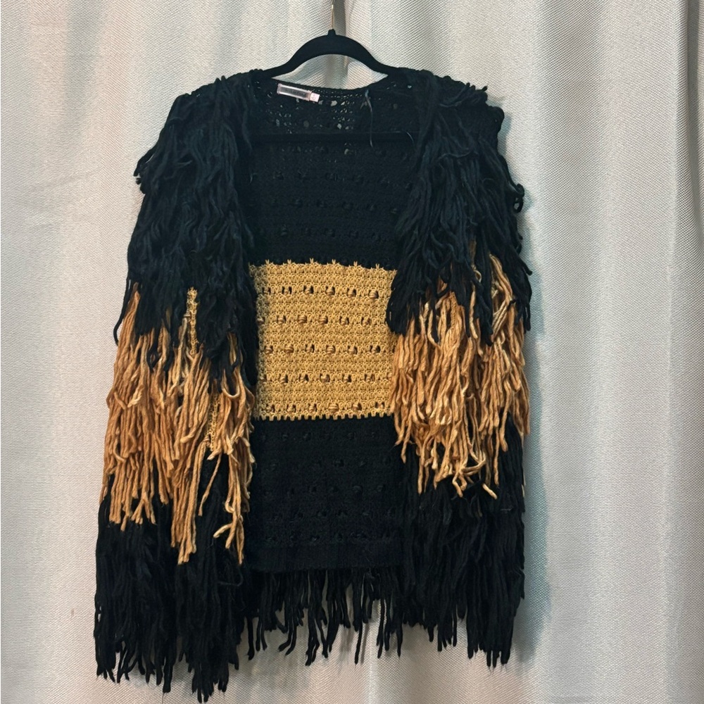 Skylar Rose Fringed Black and Gold Sweater